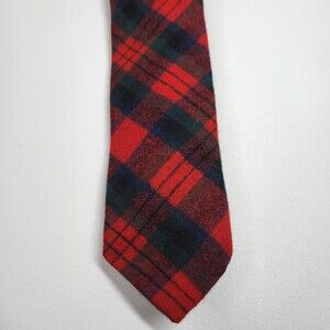 Pendleton Vintage Men's Red Blue Plaid 100% Virgin Wool Neck Tie Made in U.S.A.